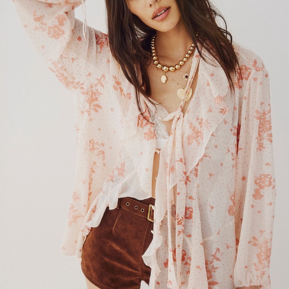 Free people floral Ruffle tunic